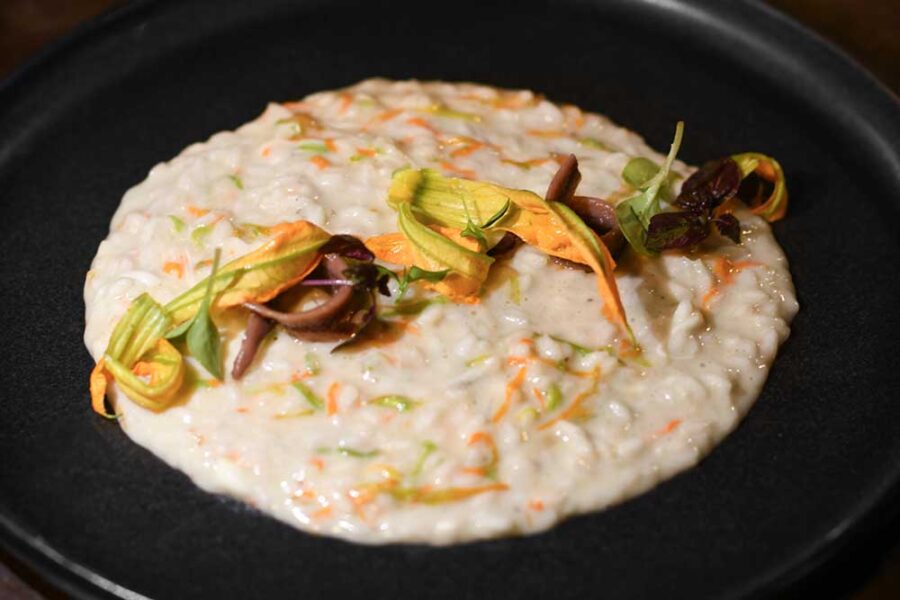 Risotto con Burrata, Fiori di Zucca e Alici