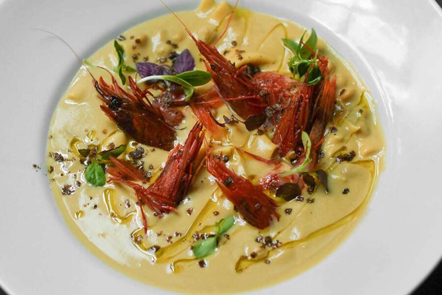 Crema di Ceci Maltagliati e Gamberi